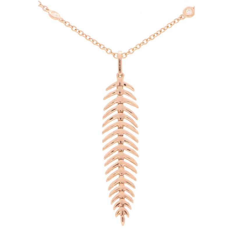 Articulated Diamond Feather Necklace in 18k Rose Gold