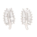 Baguette Cut Diamond Leaf Studs in White Gold