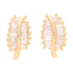 Baguette Cut Diamond Leaf Studs in Yellow Gold