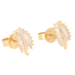 Baguette Cut Diamond Leaf Studs in Yellow Gold