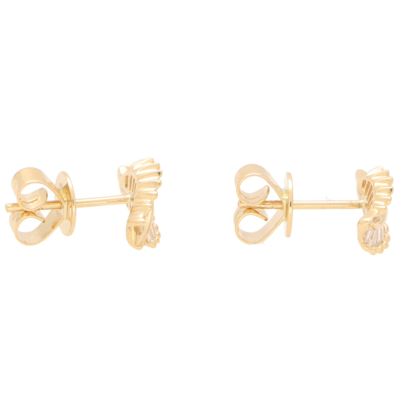 Baguette Cut Diamond Leaf Studs in Yellow Gold