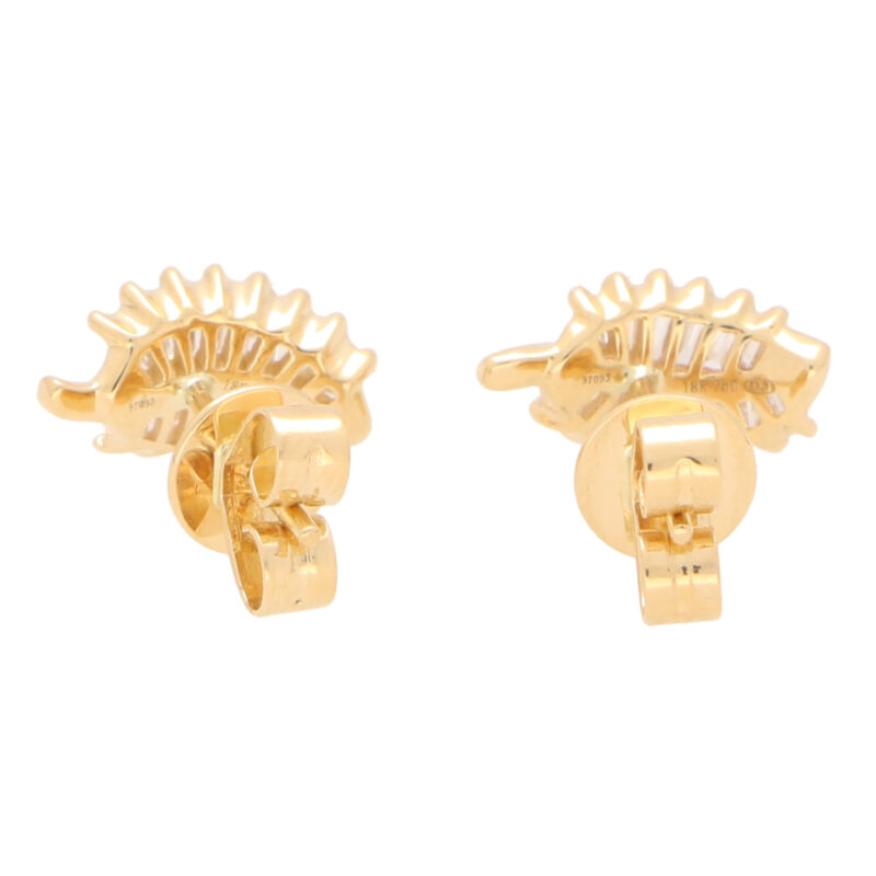 Baguette Cut Diamond Leaf Studs in Yellow Gold