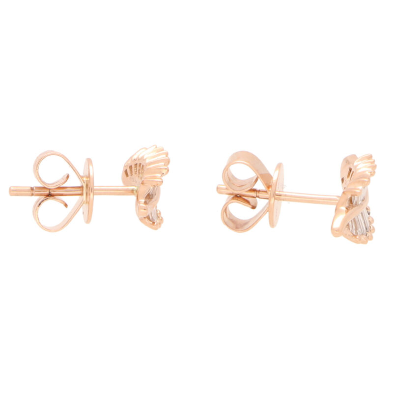 Baguette Cut Diamond Leaf Studs in Rose Gold