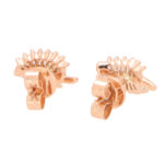 Contemporary Baguette Cut Diamond Leaf Studs in Rose Gold