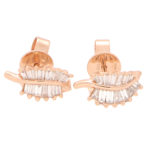Contemporary Baguette Cut Diamond Leaf Studs in Rose Gold