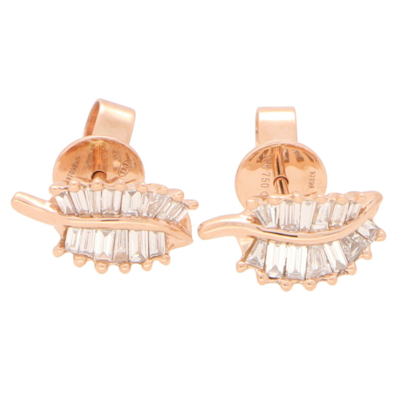 Baguette Cut Diamond Leaf Studs in Rose Gold