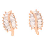 Contemporary Baguette Cut Diamond Leaf Studs in Rose Gold