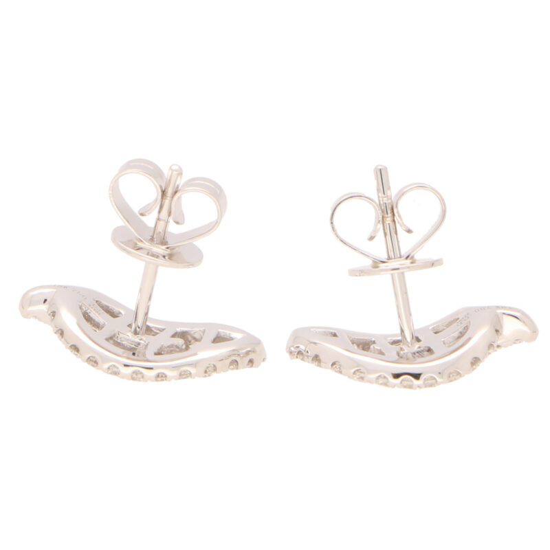 Contemporary Diamond Leaf Stud Earrings in White Gold
