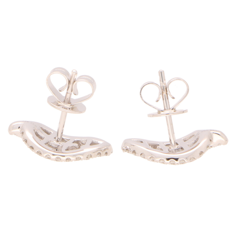 Contemporary Diamond Leaf Stud Earrings in White Gold