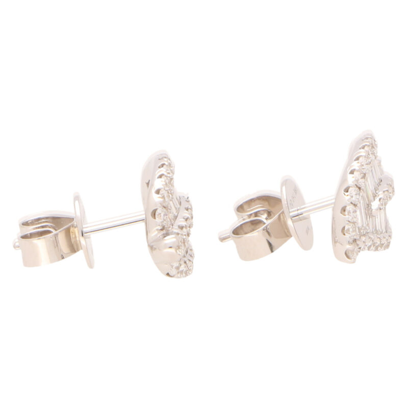 Contemporary Diamond Leaf Stud Earrings in White Gold