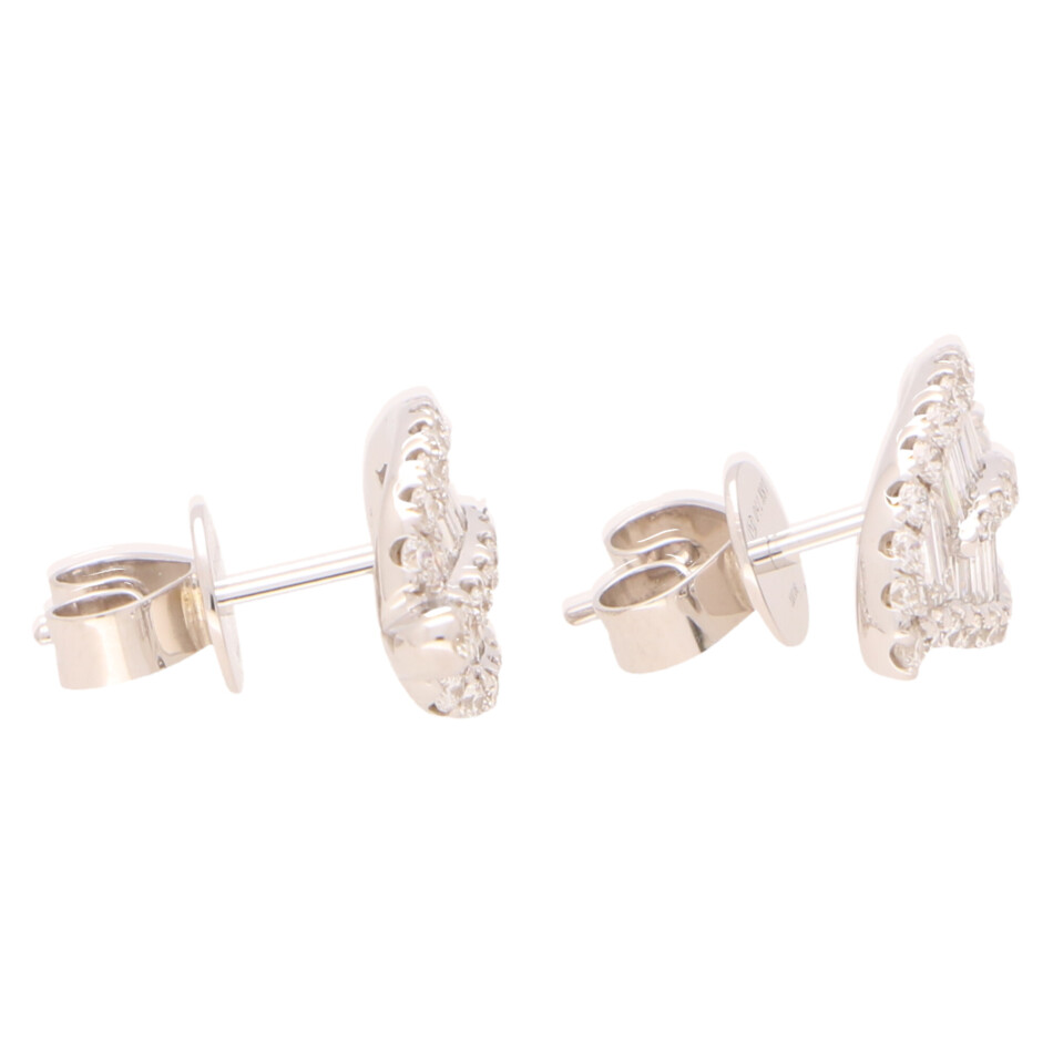 Contemporary Diamond Leaf Stud Earrings in White Gold