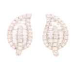 Contemporary Diamond Leaf Stud Earrings in White Gold