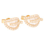 Contemporary Diamond Leaf Stud Earrings in Yellow Gold