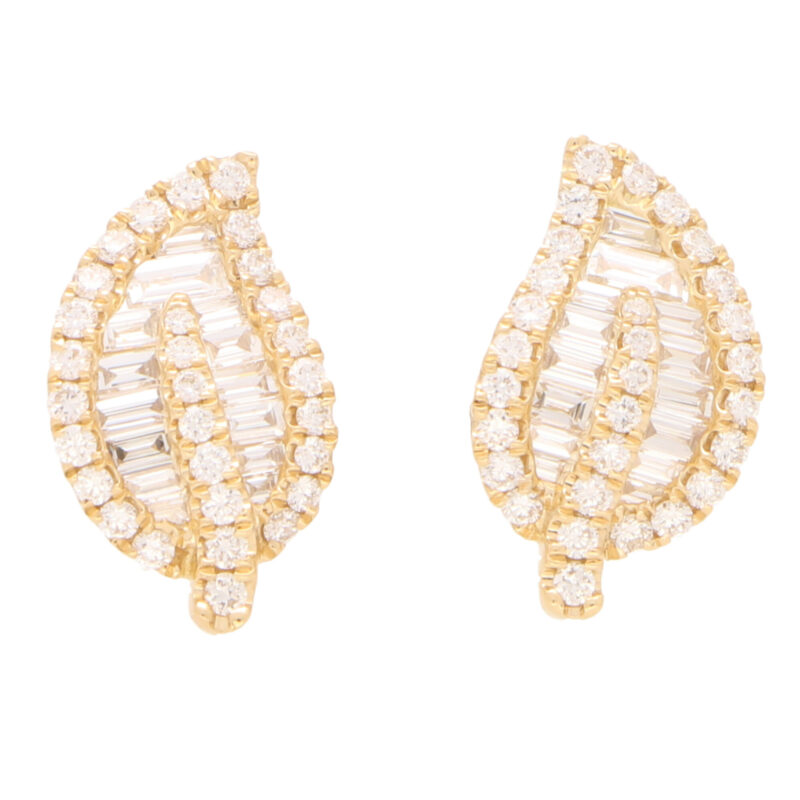 Diamond Leaf Stud Earrings in Yellow Gold