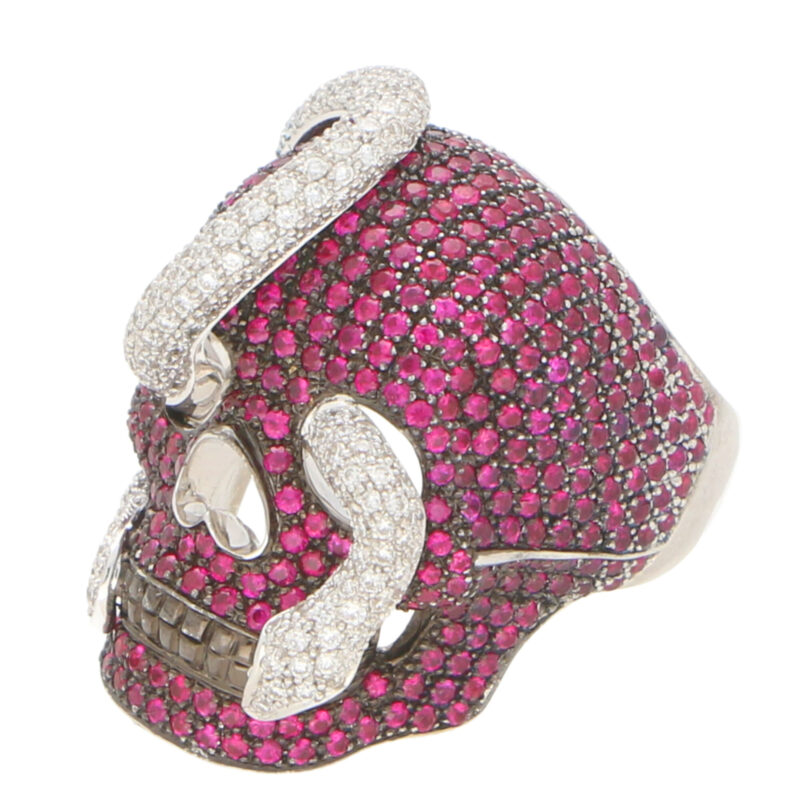 Theo Fennell Ruby and Diamond Skull and Snake Ring