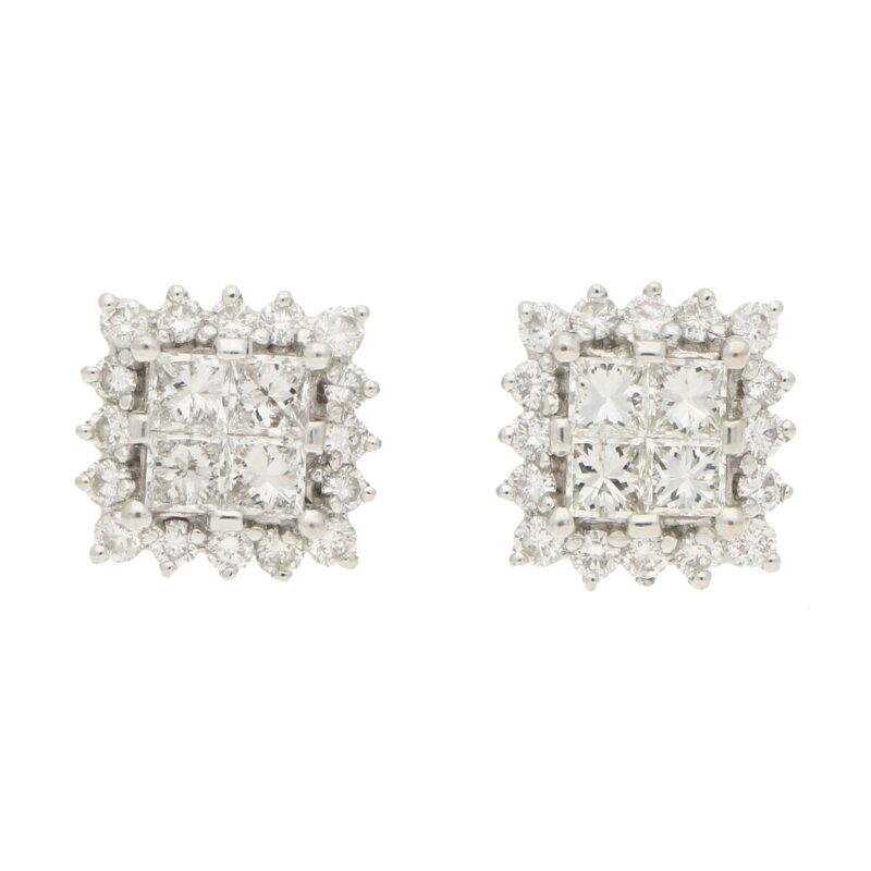 Princess Cut Diamond Stud Earrings in White Gold