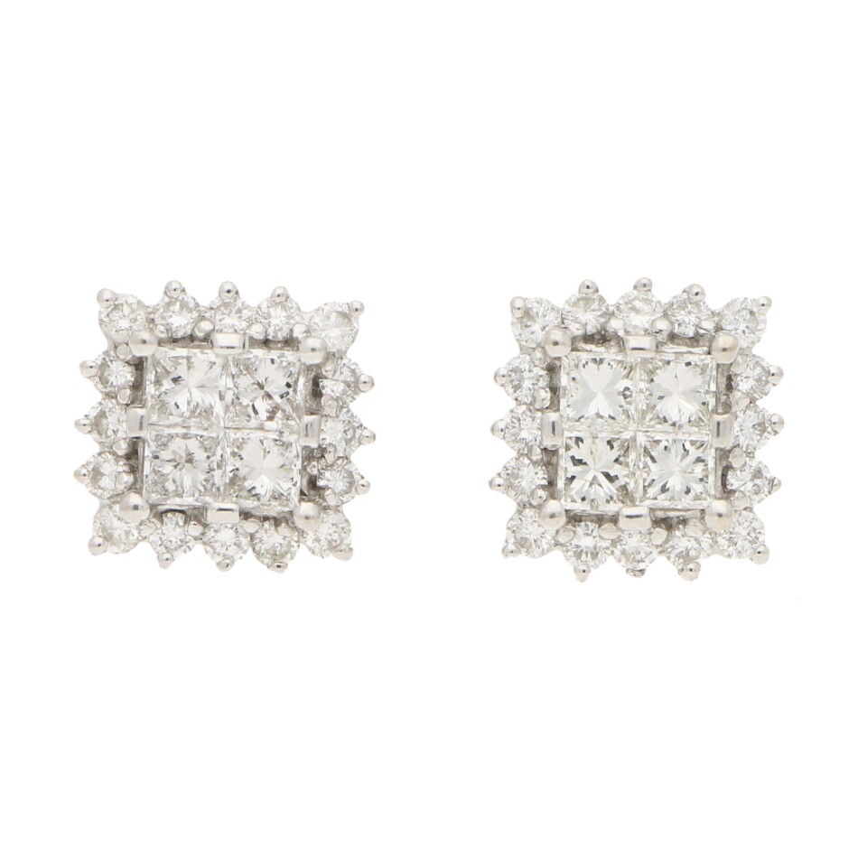 Princess Cut Diamond Stud Earrings in White Gold