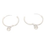 Diamond Drop Hoop Earrings in White Gold