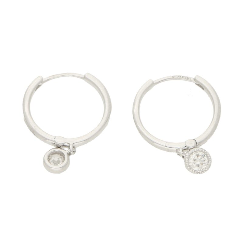 Diamond Drop Hoop Earrings in White Gold