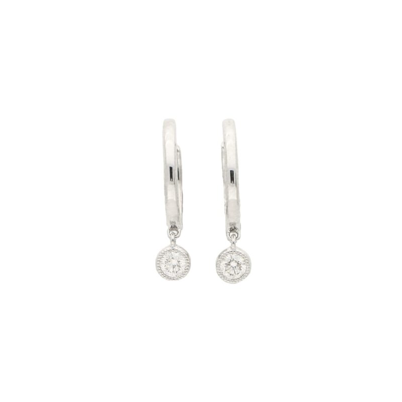 Diamond Drop Hoop Earrings in White Gold