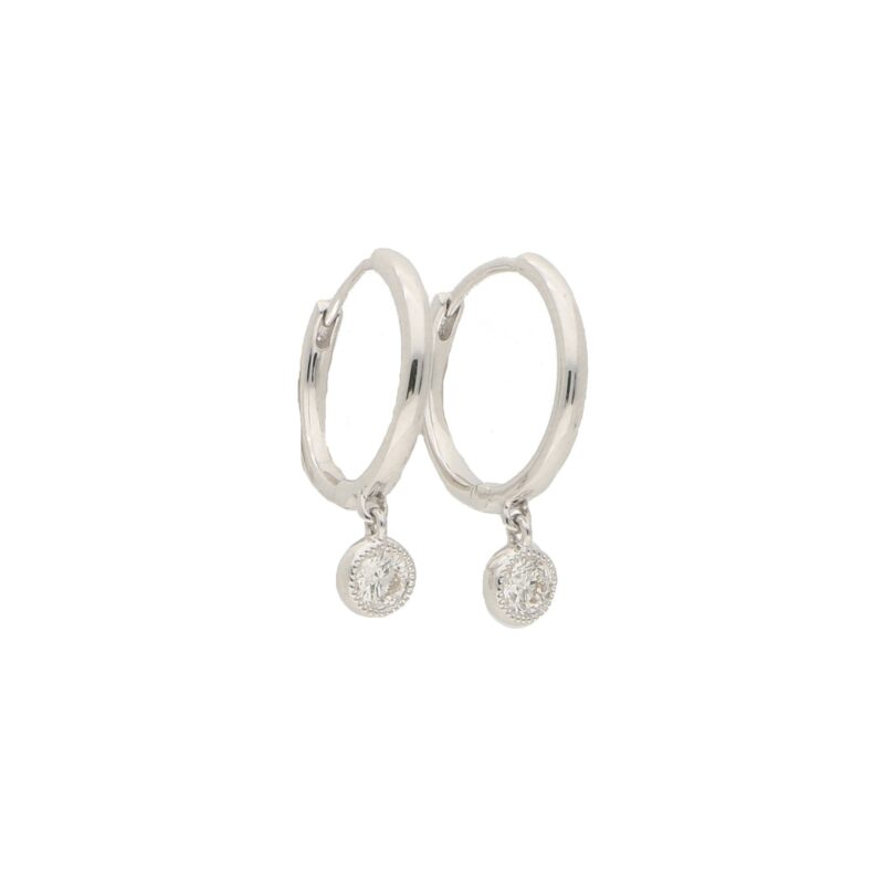 Diamond Drop Hoop Earrings in White Gold