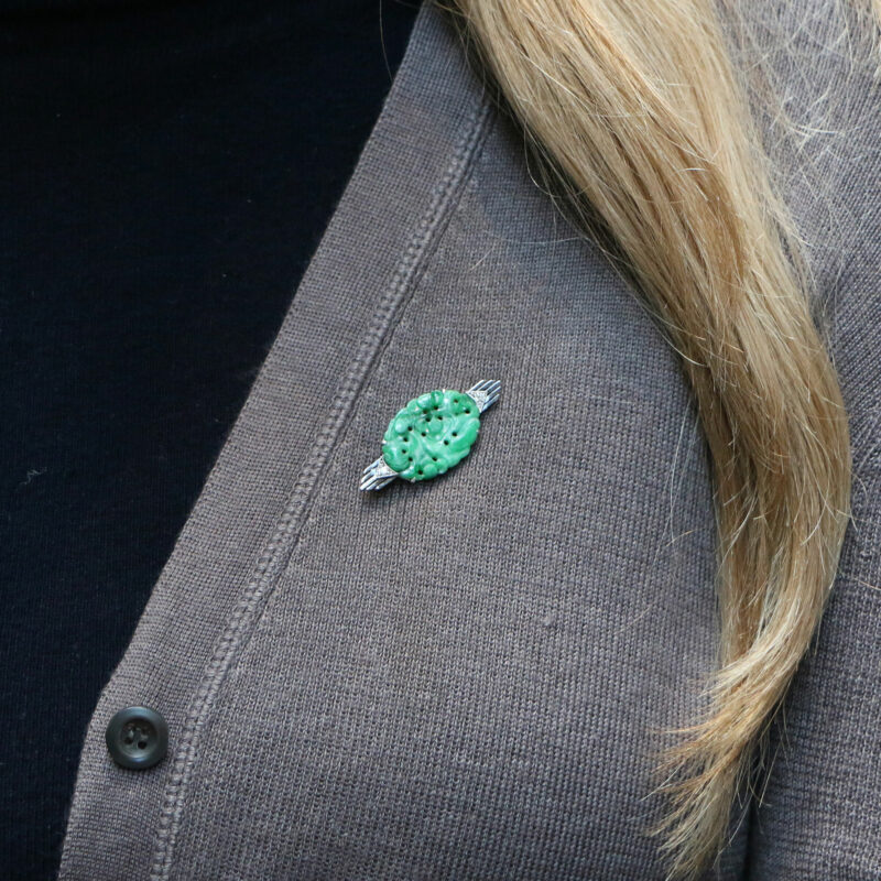 Art Deco Jade and Diamond Brooch Pin