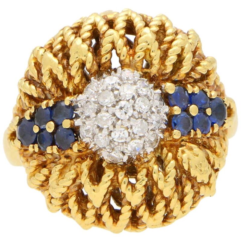 1960's Diamond and Sapphire Floral Cocktail Bombe Ring