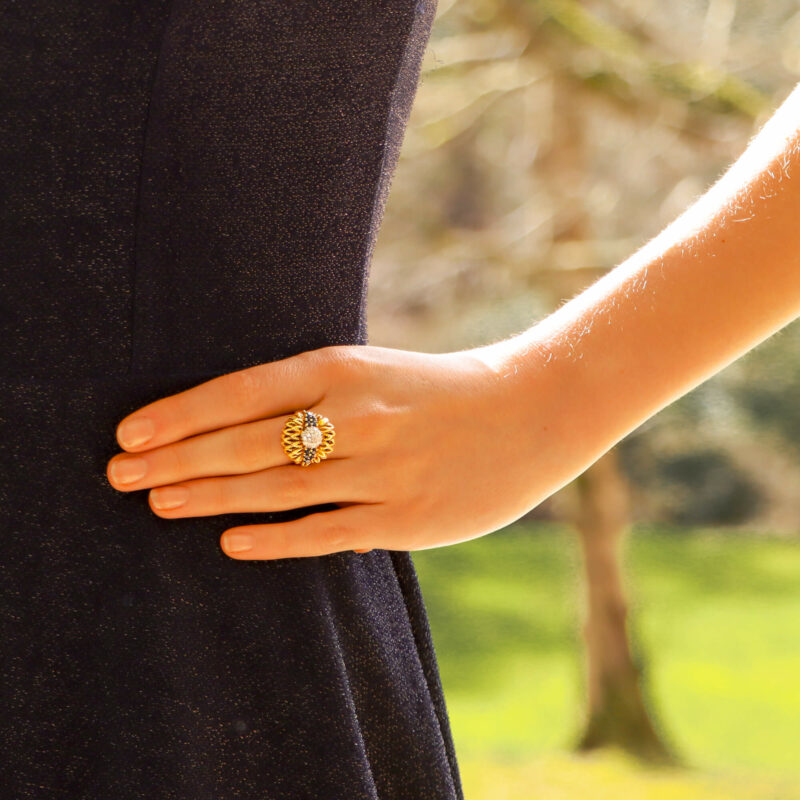 1960's Diamond and Sapphire Floral Cocktail Bombe Ring