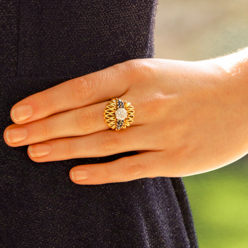 1960's Diamond and Sapphire Floral Cocktail Bombe Ring