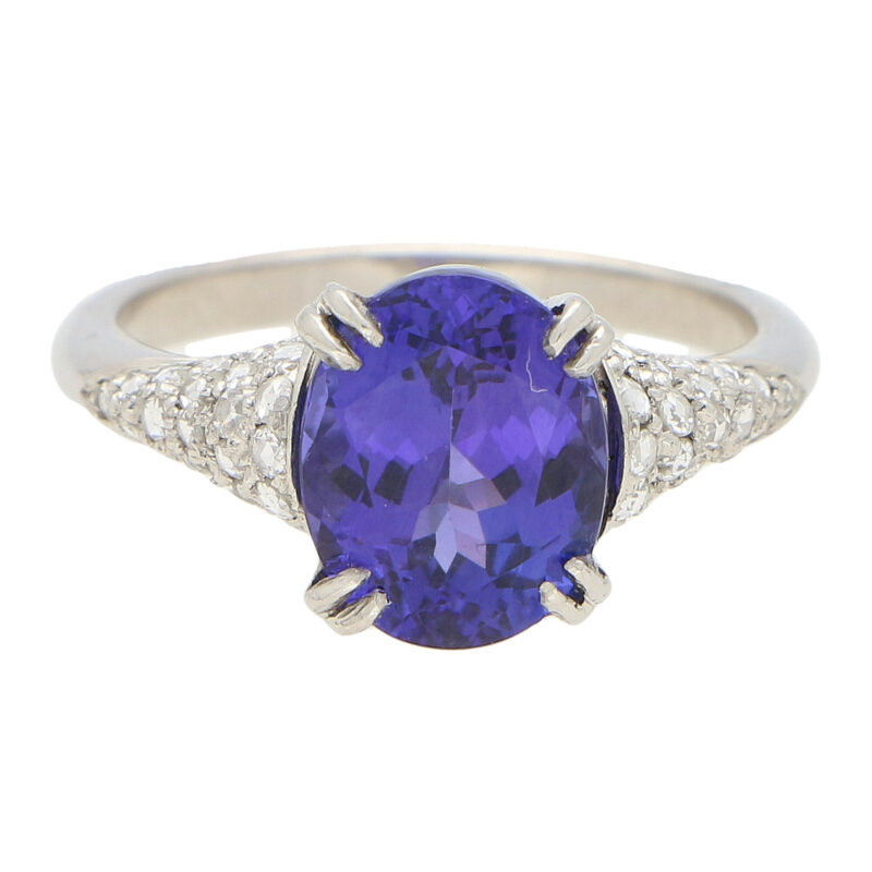 3.61ct Purple Blue Tanzanite and Diamond Ring