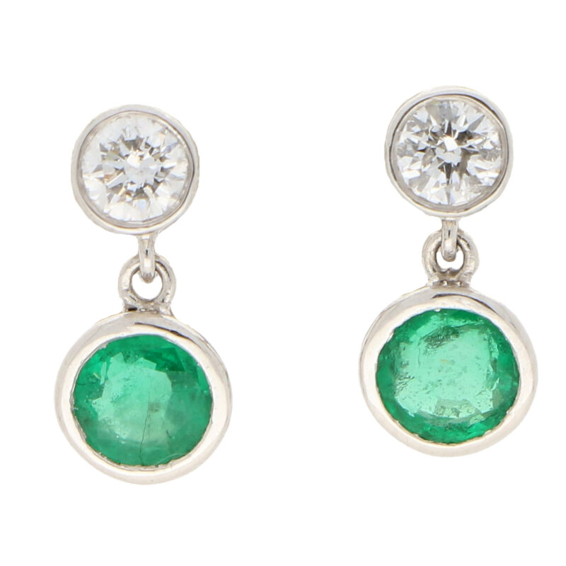 Diamond and Emerald Drop Stud Earrings