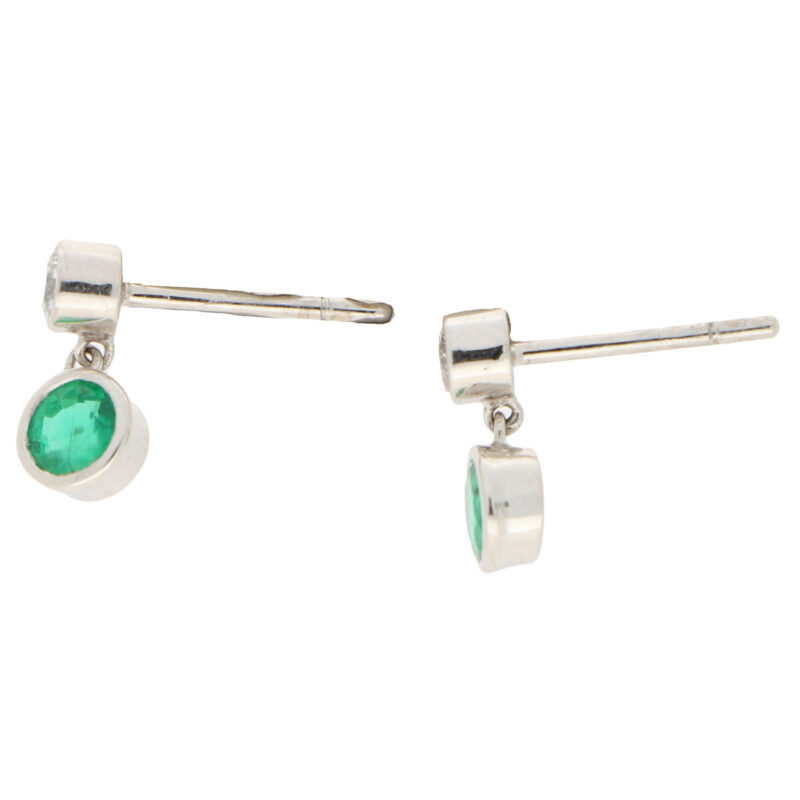 Diamond and Emerald Drop Stud Earrings