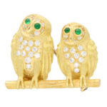 Diamond and Emerald Eye Owl Brooch