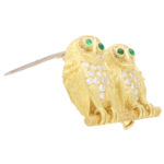 Diamond and Emerald Eye Owl Brooch