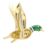 Green Enamel and Diamond Duck Brooch