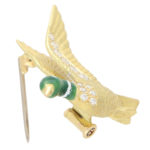 Green Enamel and Diamond Duck Brooch