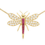 Diamond and Ruby Dragonfly Pendant Necklace