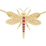 Diamond and Ruby Dragonfly Pendant Necklace