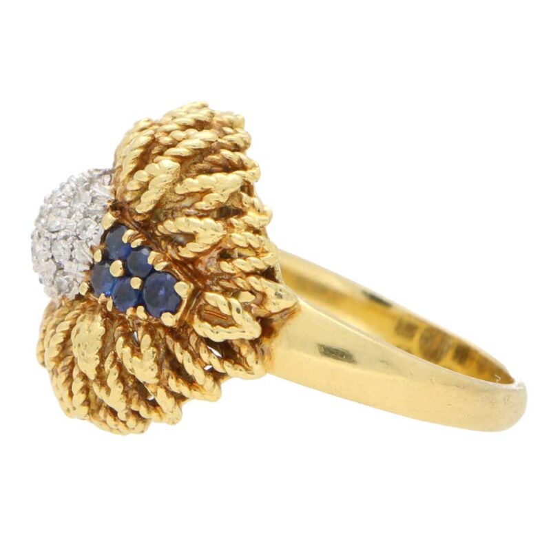 1960's Diamond and Sapphire Floral Cocktail Bombe Ring