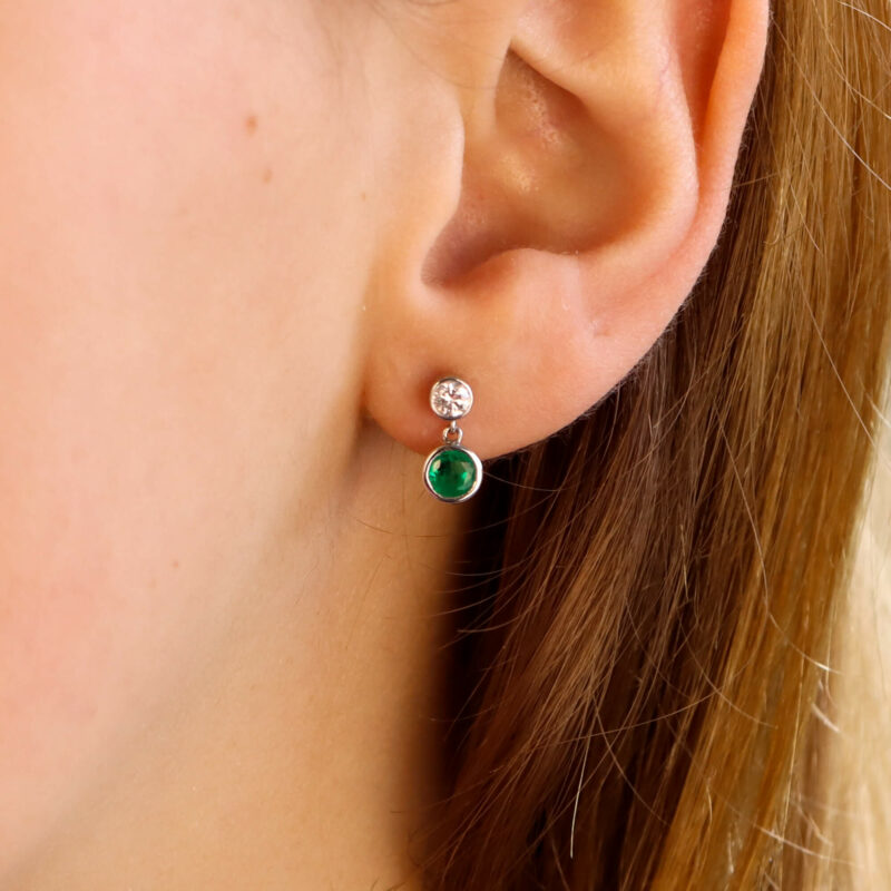 Diamond and Emerald Drop Stud Earrings