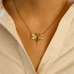 Diamond and Ruby Dragonfly Pendant Necklace