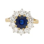 Sapphire and Diamond Diana Style Cluster Engagement Ring