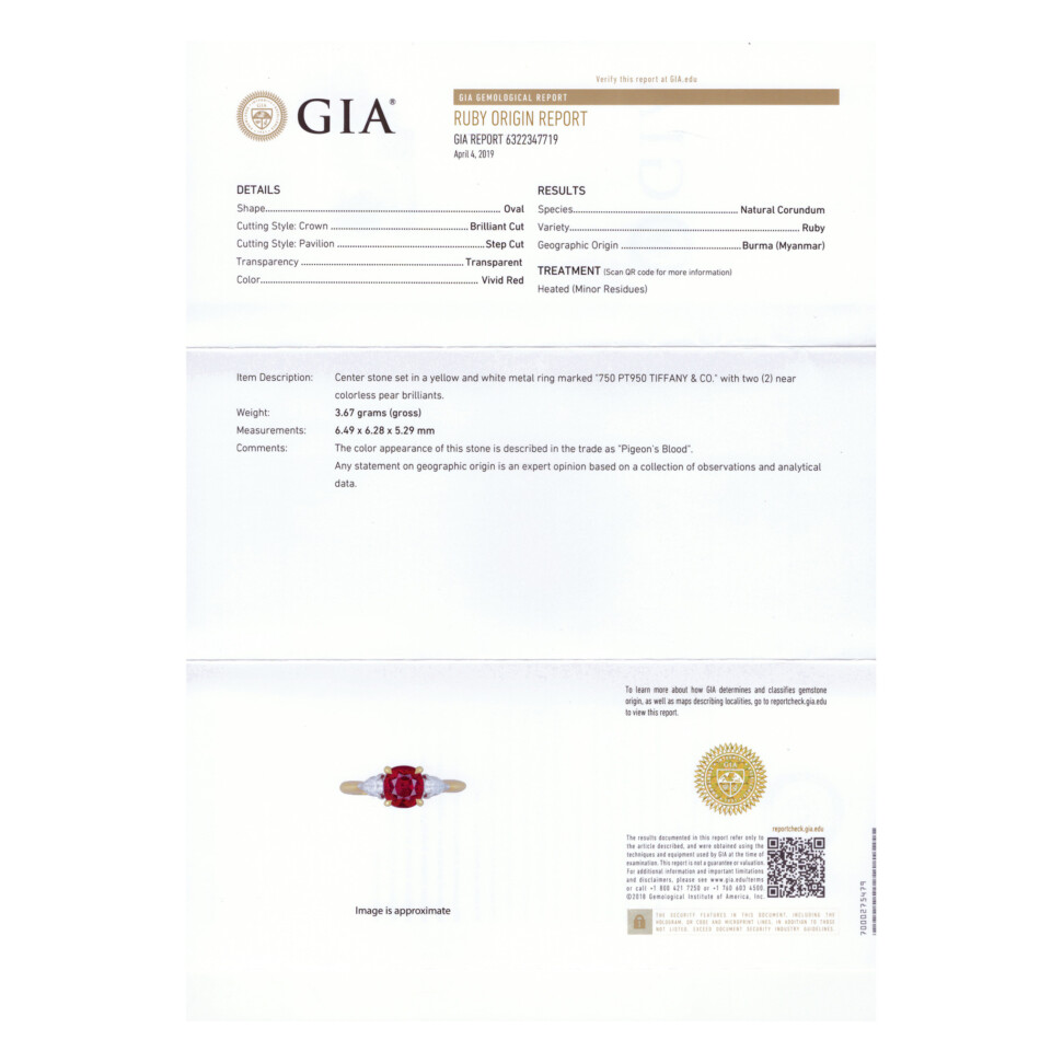 GIA Certified, Tiffany & Co. Burmese Ruby and Diamond Ring