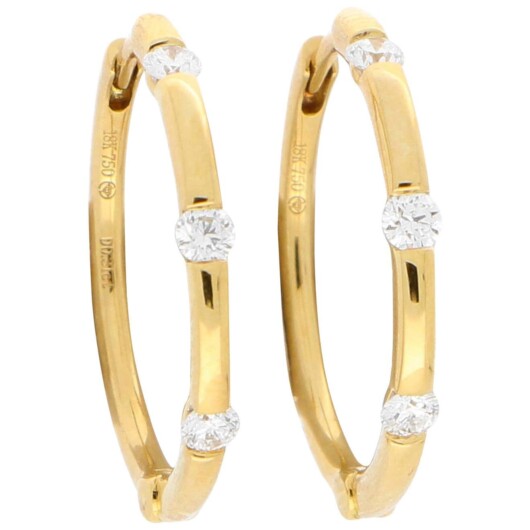 Contemporary Diamond Hoop Earrings in Yellow Gold