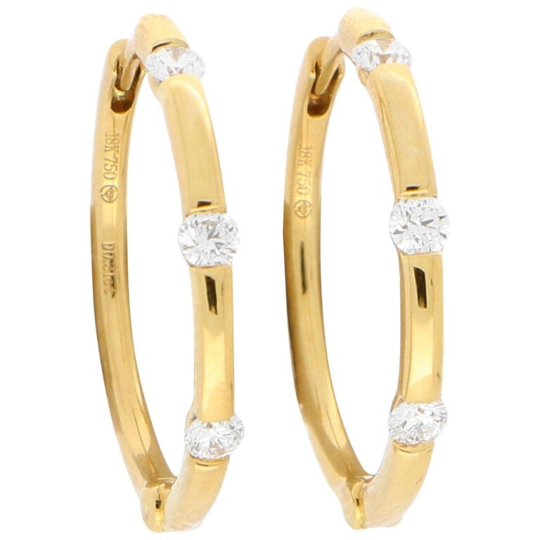 Contemporary Diamond Hoop Earrings in Yellow Gold