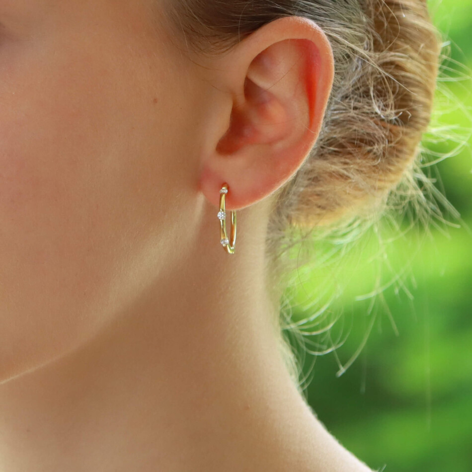Contemporary Diamond Hoop Earrings in Yellow Gold