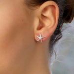 Medium Diamond Starfish Stud Earrings in White Gold