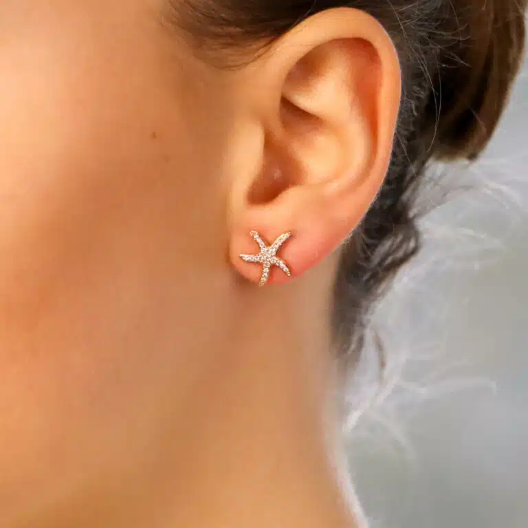 Contemporary Medium Diamond Starfish Stud Earrings in Rose Gold