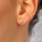 Small Diamond Starfish Stud Earrings in Yellow Gold