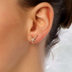 Large Diamond Starfish Stud Earrings in Yellow Gold